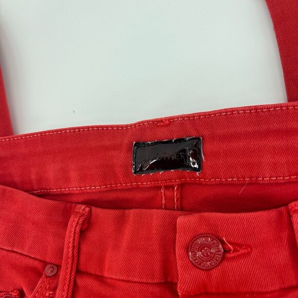 Mother Looker Ankle Fray Skinny Jeans Women's 26 Red Distressed Raw Ankle Pants - Picture 8 of 15